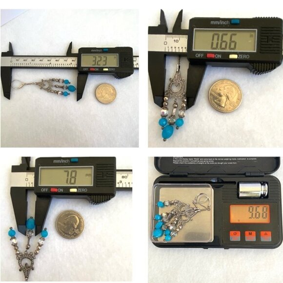 Sterling Silver 925 Blue Glass Beaded Filigree Fringe Chandelier Dangle Earrings - Picture 10 of 15